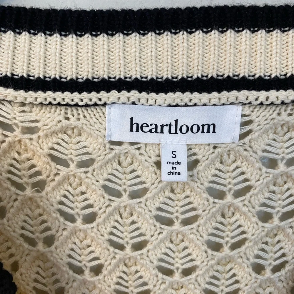 Heartloom Sybil Sweater Crochet Knit V Neck Ivory Size Small Preppy Cottagecore - Picture 5 of 16